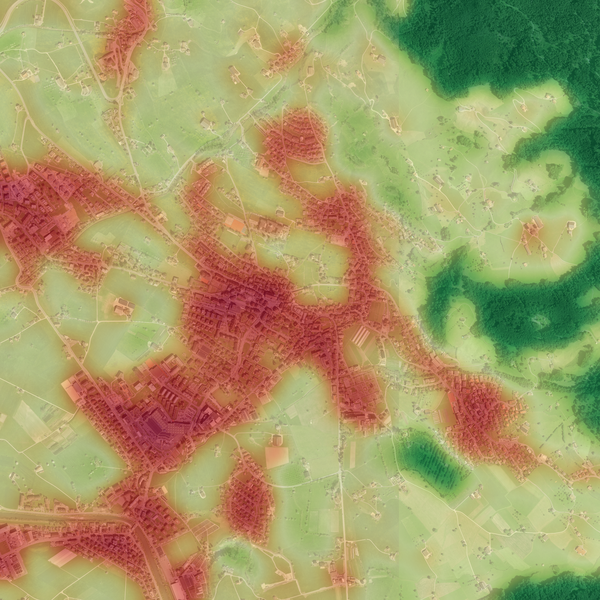 Heatmap von städtischem Baumbestand vs. versiegelten Flächen