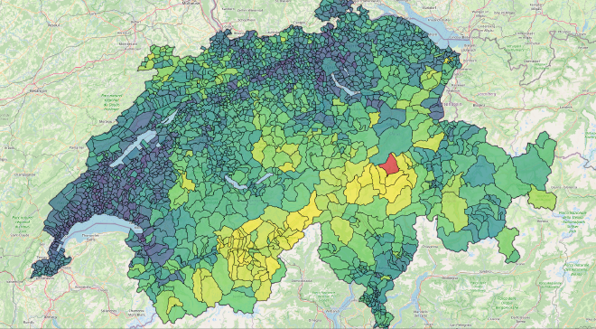 Karte der urbanen und alpinen Aufteilung der Schweiz